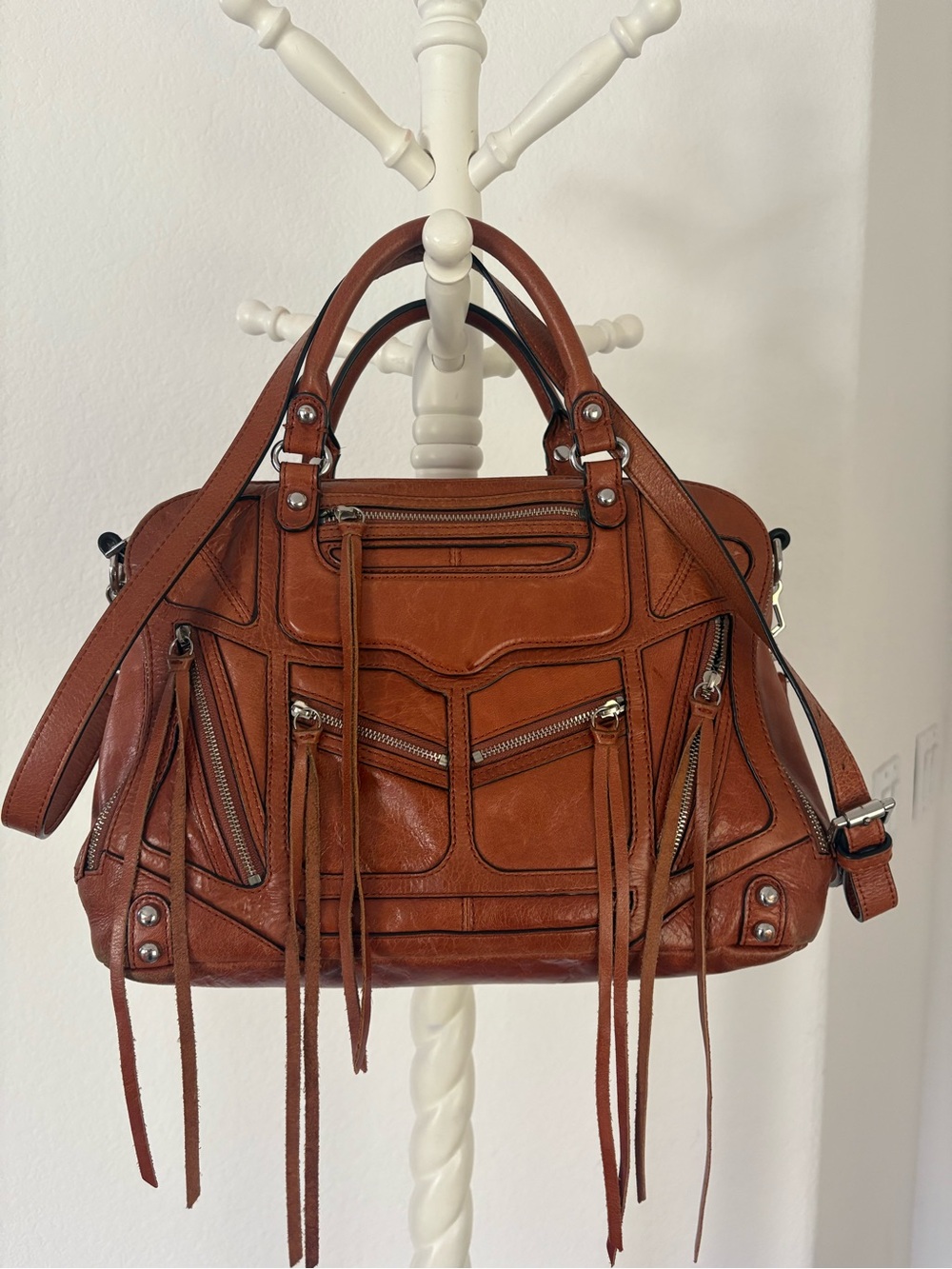 Rebecca Minkoff Brown Leather Jealous Tri Zip Fringe Satchel